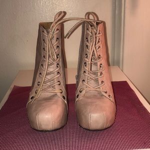 Pink high heel booties